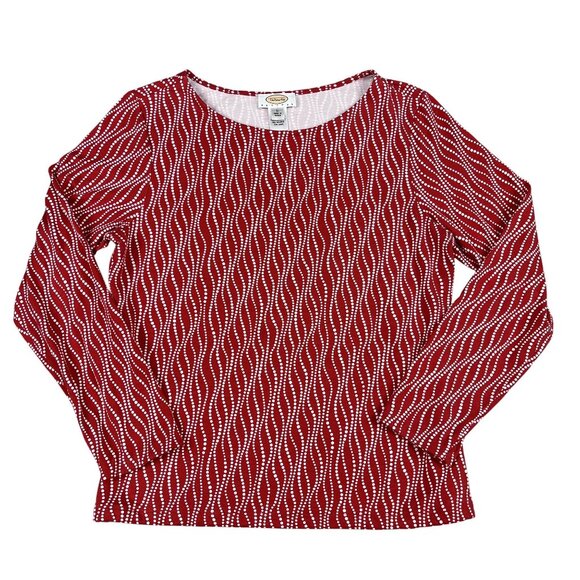 Talbots Womens Silk & Modal Blend Red & White Coral Stretch Top Sz Large - Picture 1 of 5